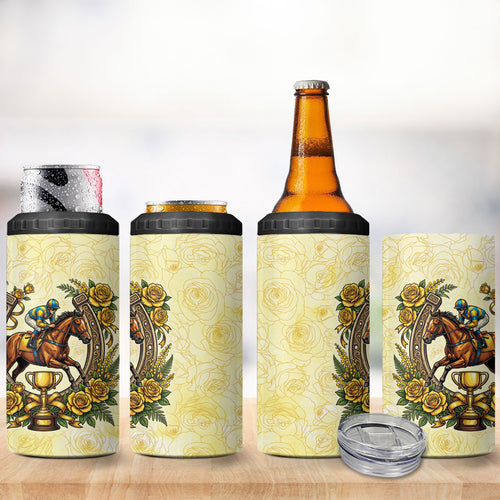 Melbourne Horse Race 4 in 1 Can Cooler Tumbler Aussie Floral Horseshoe Yellow Rose