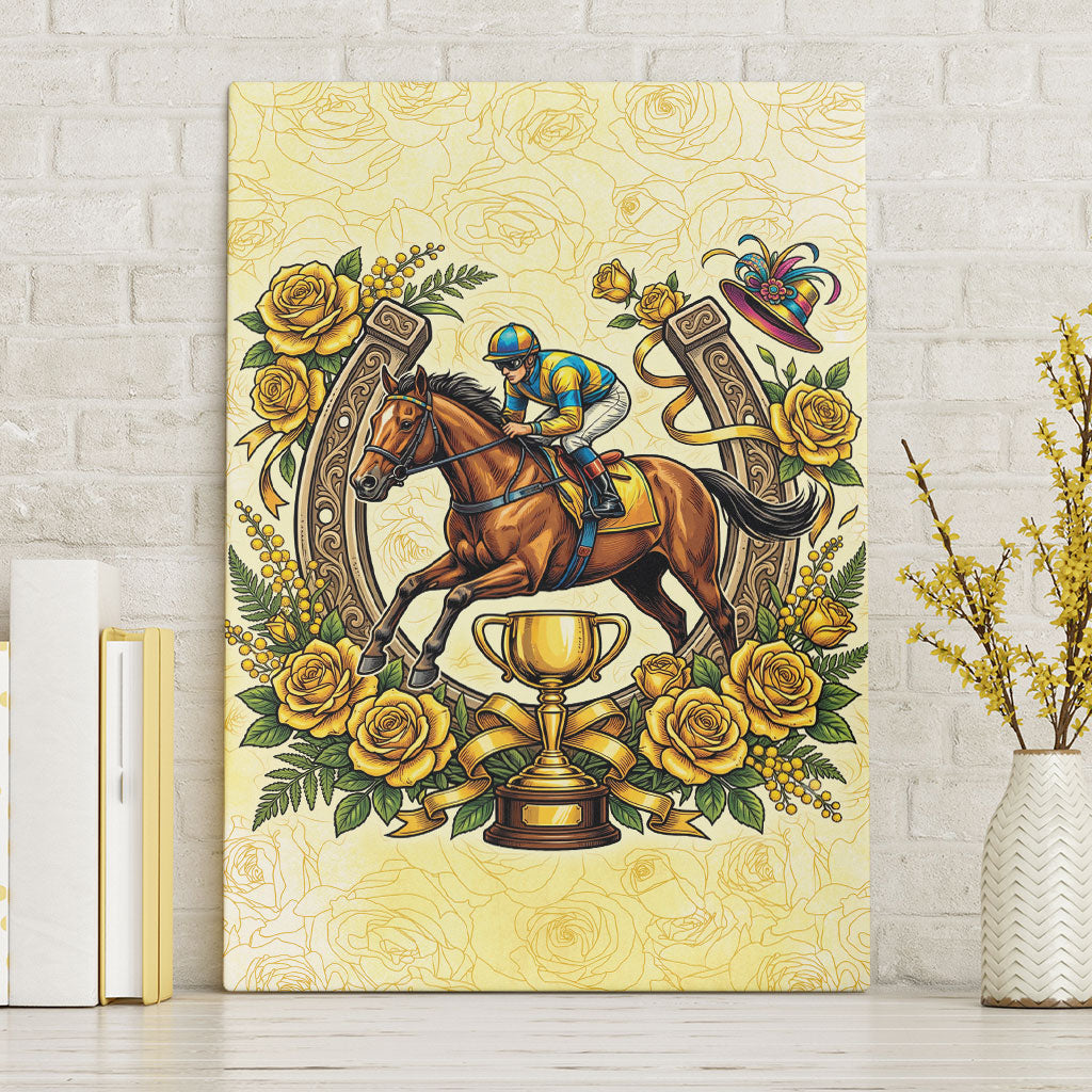 Melbourne Horse Race Canvas Wall Art Aussie Floral Horseshoe Yellow Rose