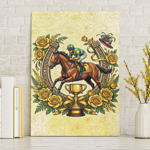 Melbourne Horse Race Canvas Wall Art Aussie Floral Horseshoe Yellow Rose