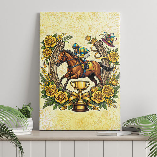Melbourne Horse Race Canvas Wall Art Aussie Floral Horseshoe Yellow Rose