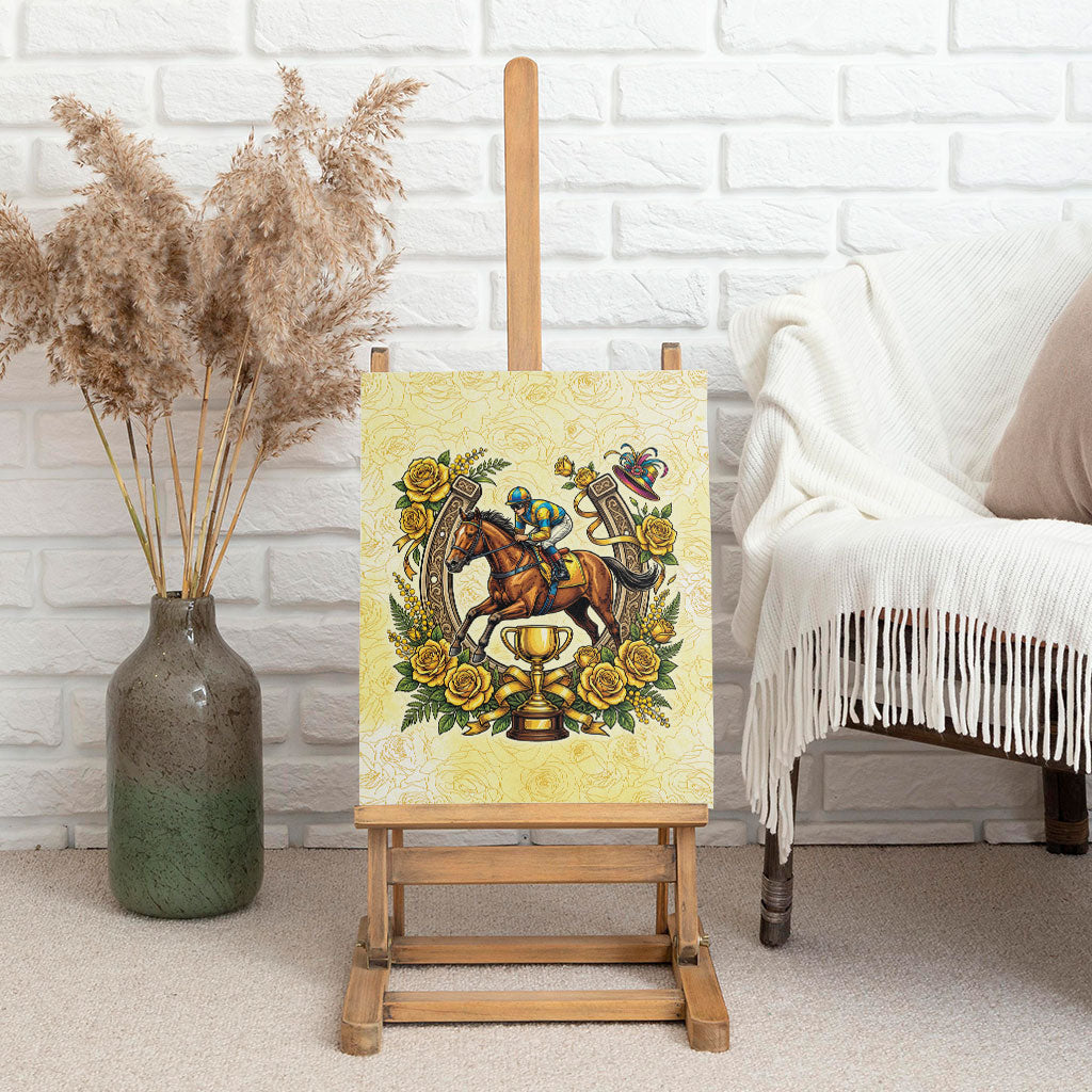 Melbourne Horse Race Canvas Wall Art Aussie Floral Horseshoe Yellow Rose