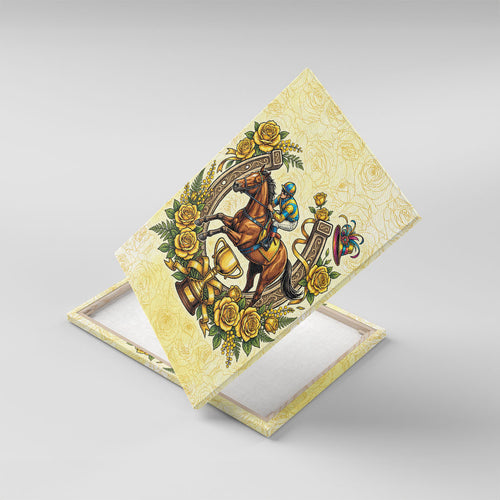 Melbourne Horse Race Canvas Wall Art Aussie Floral Horseshoe Yellow Rose
