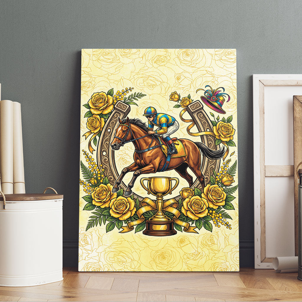 Melbourne Horse Race Canvas Wall Art Aussie Floral Horseshoe Yellow Rose