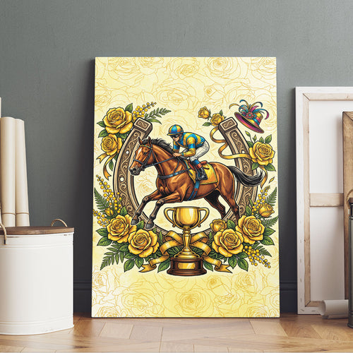 Melbourne Horse Race Canvas Wall Art Aussie Floral Horseshoe Yellow Rose