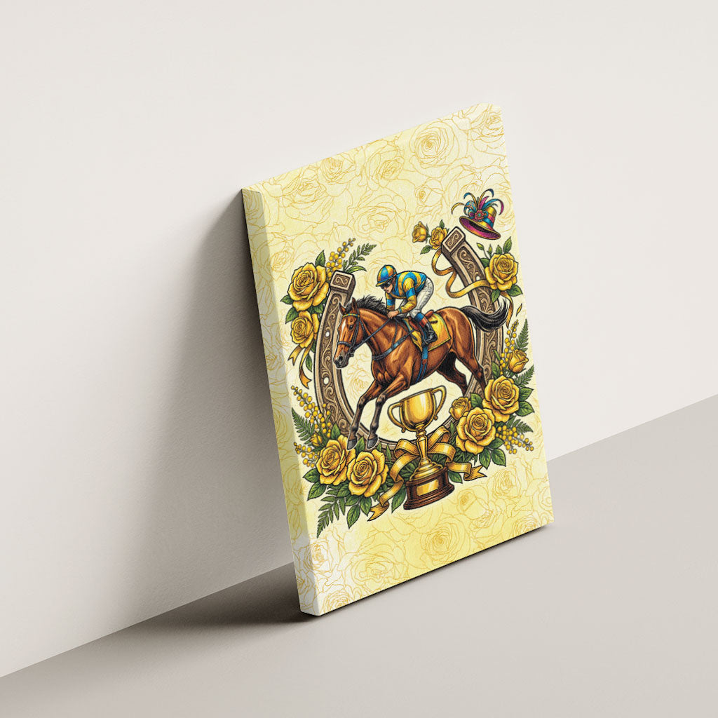 Melbourne Horse Race Canvas Wall Art Aussie Floral Horseshoe Yellow Rose