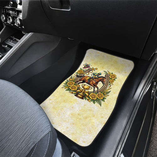 Melbourne Horse Race Car Mats Aussie Floral Horseshoe Yellow Rose