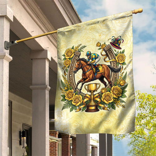 Melbourne Horse Race Garden Flag Aussie Floral Horseshoe Yellow Rose