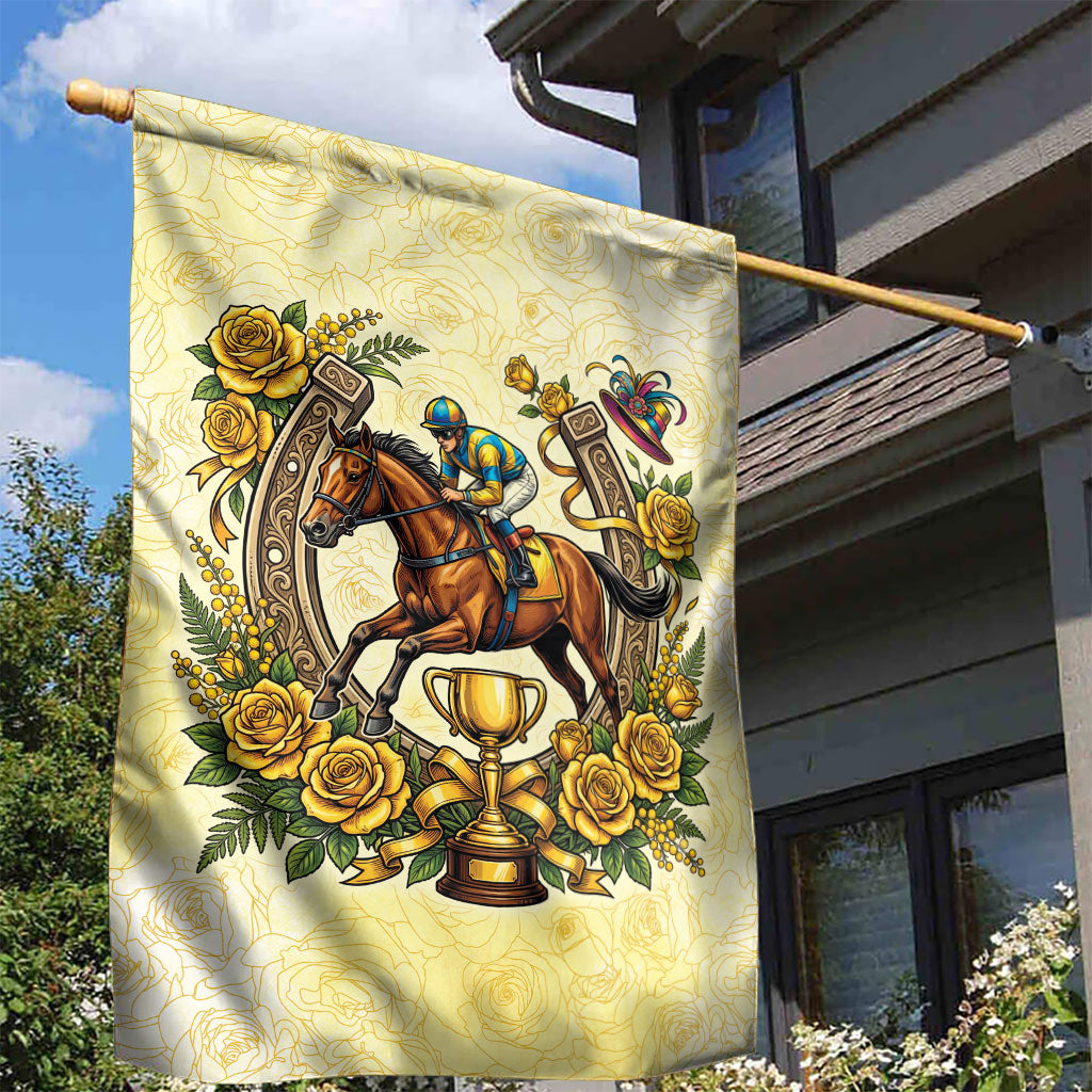 Melbourne Horse Race Garden Flag Aussie Floral Horseshoe Yellow Rose