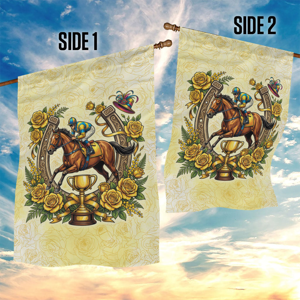 Melbourne Horse Race Garden Flag Aussie Floral Horseshoe Yellow Rose