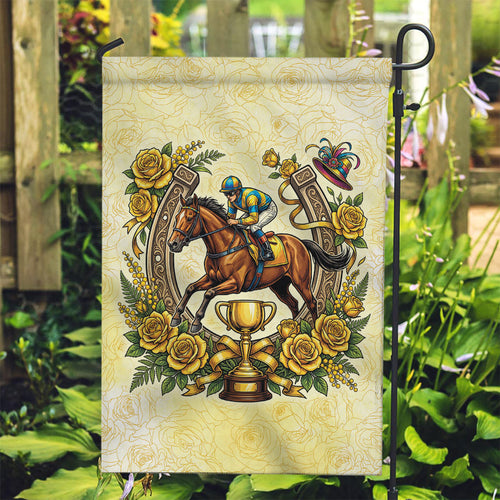 Melbourne Horse Race Garden Flag Aussie Floral Horseshoe Yellow Rose