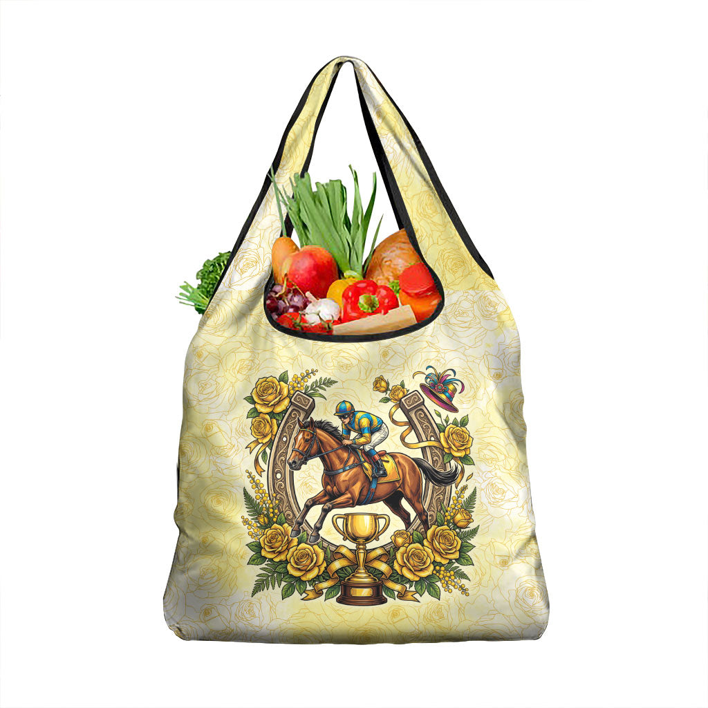 Melbourne Horse Race Grocery Bag Aussie Floral Horseshoe Yellow Rose