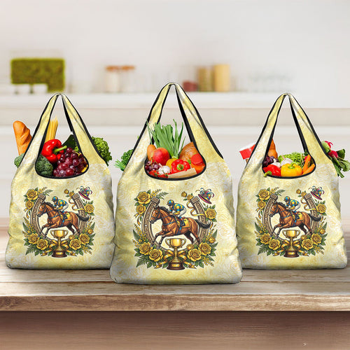 Melbourne Horse Race Grocery Bag Aussie Floral Horseshoe Yellow Rose