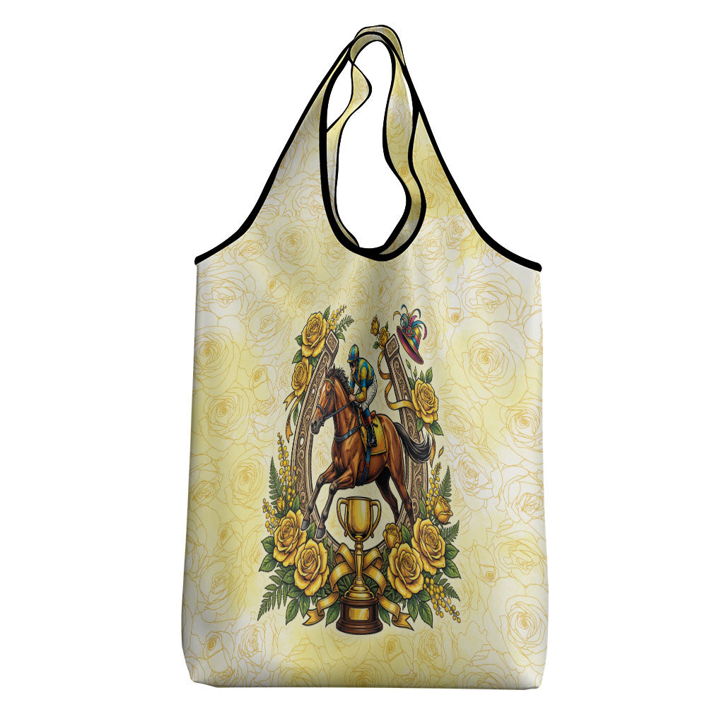 Melbourne Horse Race Grocery Bag Aussie Floral Horseshoe Yellow Rose