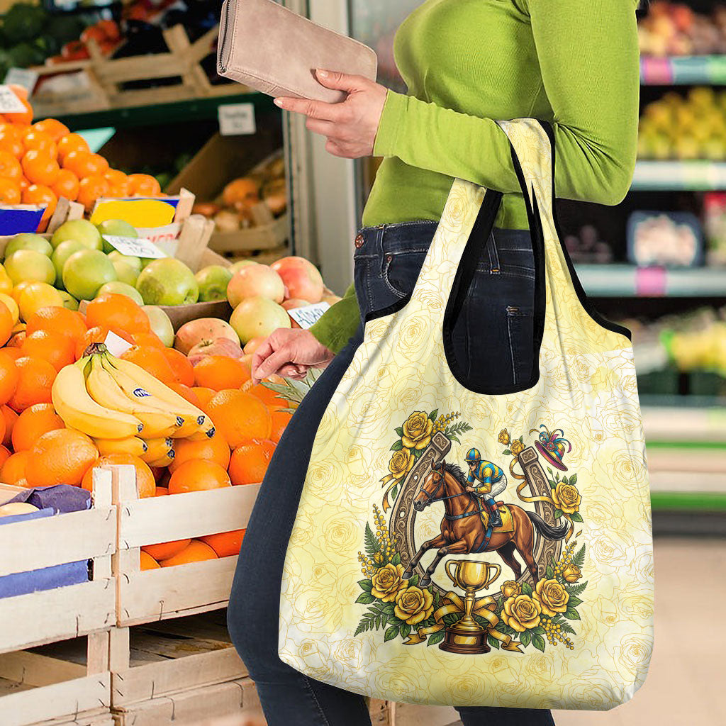 Melbourne Horse Race Grocery Bag Aussie Floral Horseshoe Yellow Rose