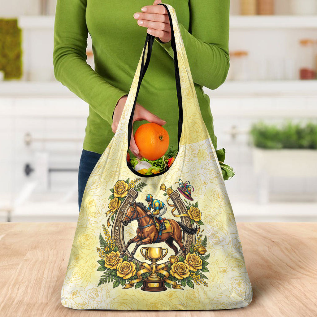 Melbourne Horse Race Grocery Bag Aussie Floral Horseshoe Yellow Rose