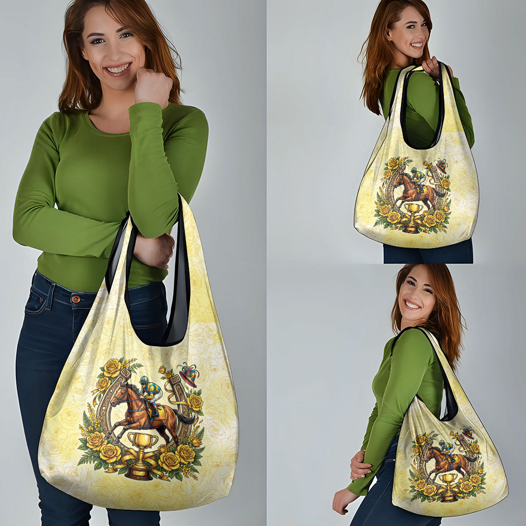 Melbourne Horse Race Grocery Bag Aussie Floral Horseshoe Yellow Rose