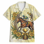 Melbourne Horse Race Hawaiian Shirt Aussie Floral Horseshoe Yellow Rose
