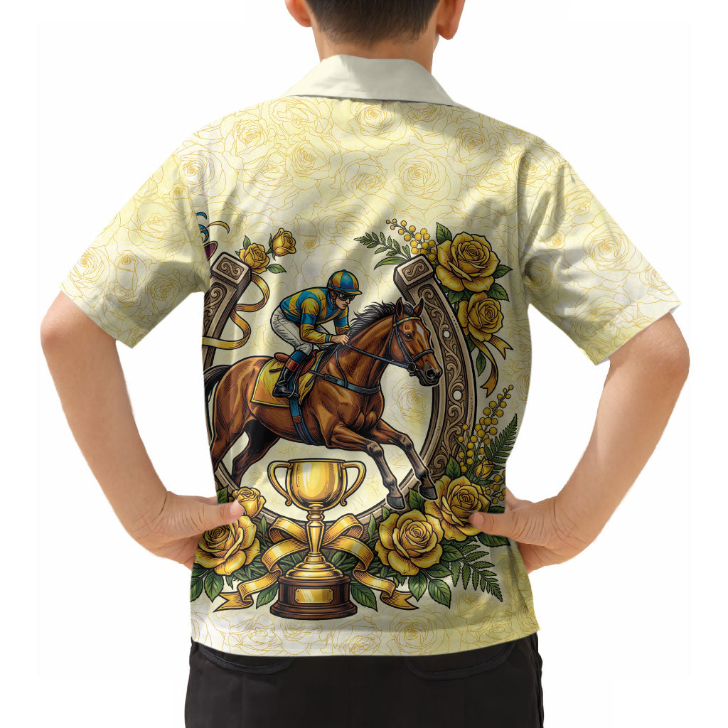 Melbourne Horse Race Hawaiian Shirt Aussie Floral Horseshoe Yellow Rose