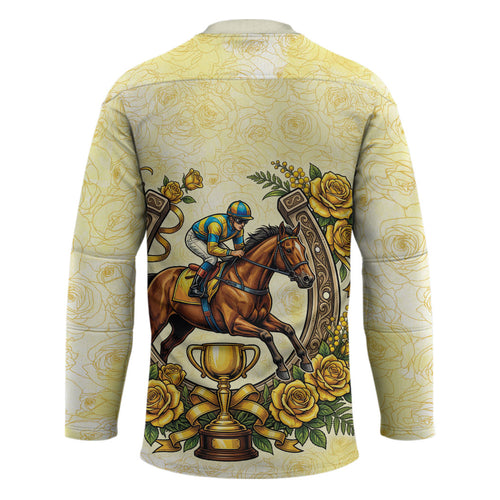 Melbourne Horse Race Hockey Jersey Aussie Floral Horseshoe Yellow Rose