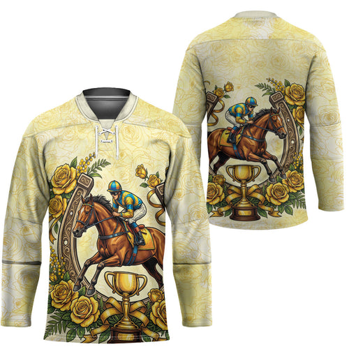 Melbourne Horse Race Hockey Jersey Aussie Floral Horseshoe Yellow Rose
