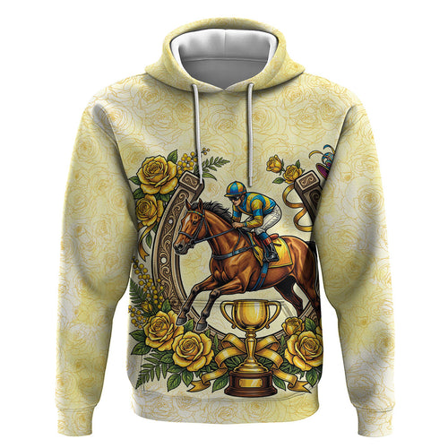 Melbourne Horse Race Hoodie Aussie Floral Horseshoe Yellow Rose