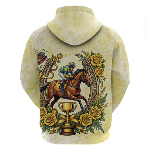 Melbourne Horse Race Hoodie Aussie Floral Horseshoe Yellow Rose