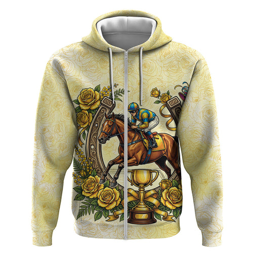 Melbourne Horse Race Hoodie Aussie Floral Horseshoe Yellow Rose