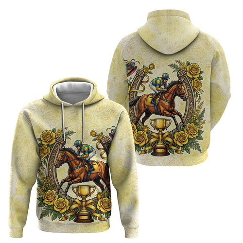 Melbourne Horse Race Hoodie Aussie Floral Horseshoe Yellow Rose