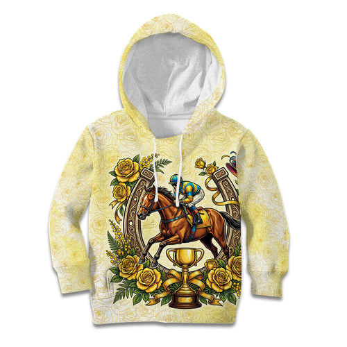 Melbourne Horse Race Kid Hoodie Aussie Floral Horseshoe Yellow Rose