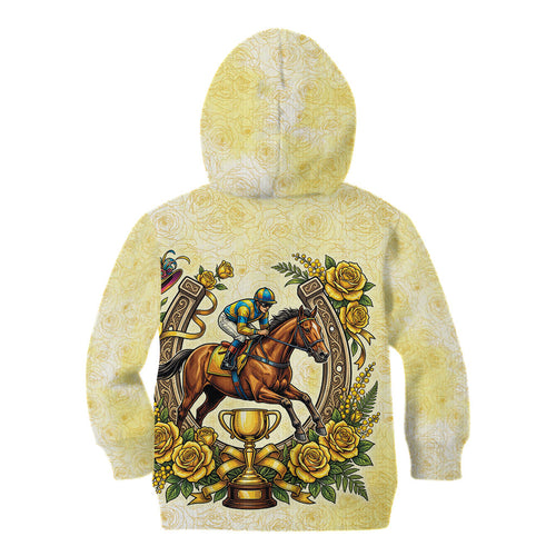 Melbourne Horse Race Kid Hoodie Aussie Floral Horseshoe Yellow Rose