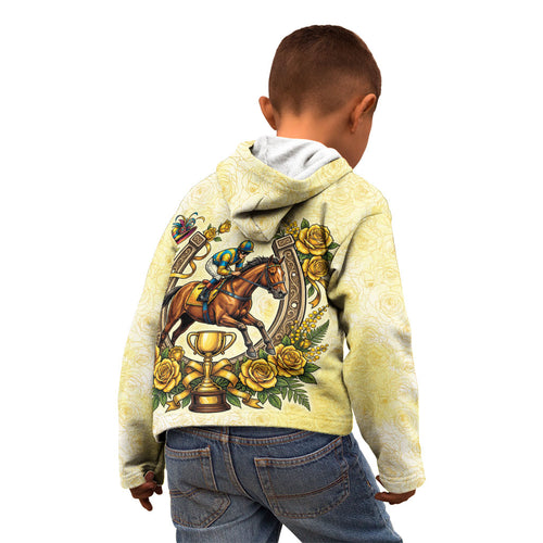 Melbourne Horse Race Kid Hoodie Aussie Floral Horseshoe Yellow Rose