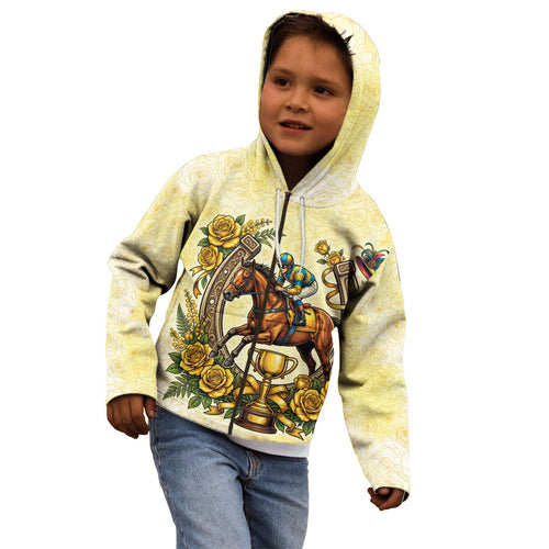 Melbourne Horse Race Kid Hoodie Aussie Floral Horseshoe Yellow Rose