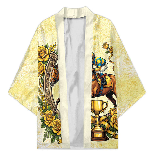 Melbourne Horse Race Kimono Aussie Floral Horseshoe Yellow Rose