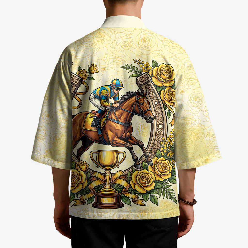 Melbourne Horse Race Kimono Aussie Floral Horseshoe Yellow Rose