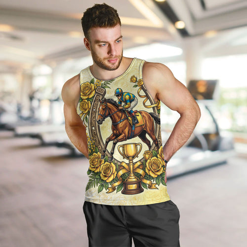 Melbourne Horse Race Men Tank Top Aussie Floral Horseshoe Yellow Rose