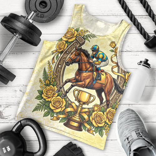 Melbourne Horse Race Men Tank Top Aussie Floral Horseshoe Yellow Rose