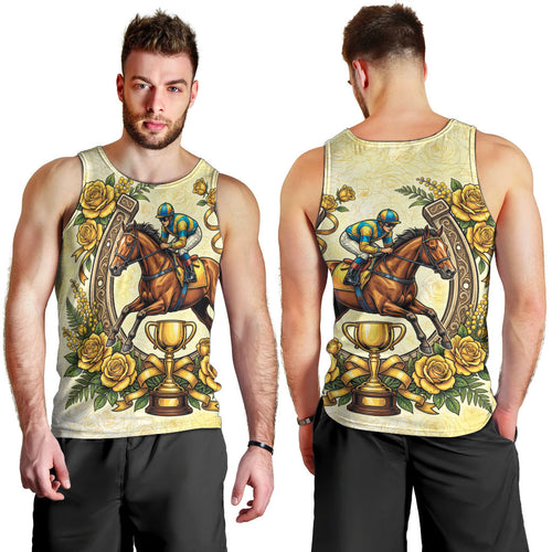 Melbourne Horse Race Men Tank Top Aussie Floral Horseshoe Yellow Rose
