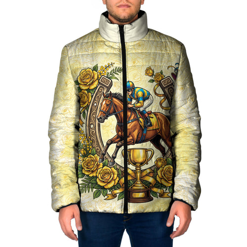 Melbourne Horse Race Padded Jacket Aussie Floral Horseshoe Yellow Rose