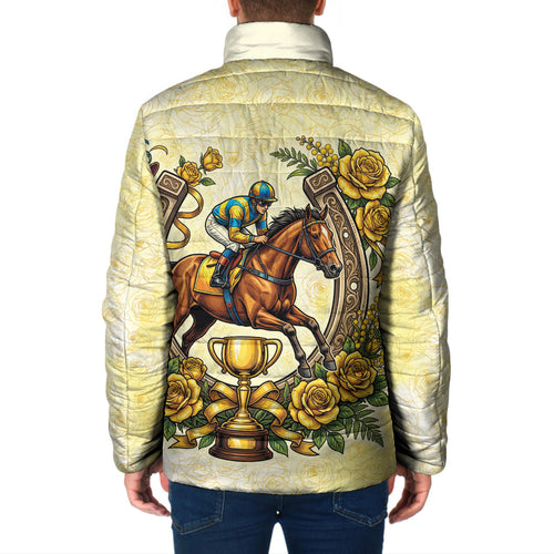 Melbourne Horse Race Padded Jacket Aussie Floral Horseshoe Yellow Rose