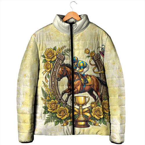 Melbourne Horse Race Padded Jacket Aussie Floral Horseshoe Yellow Rose