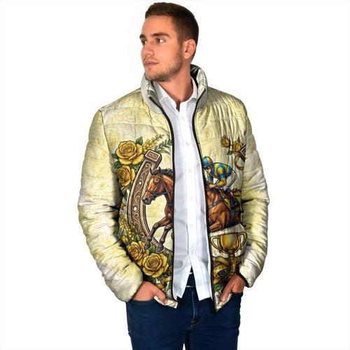 Melbourne Horse Race Padded Jacket Aussie Floral Horseshoe Yellow Rose