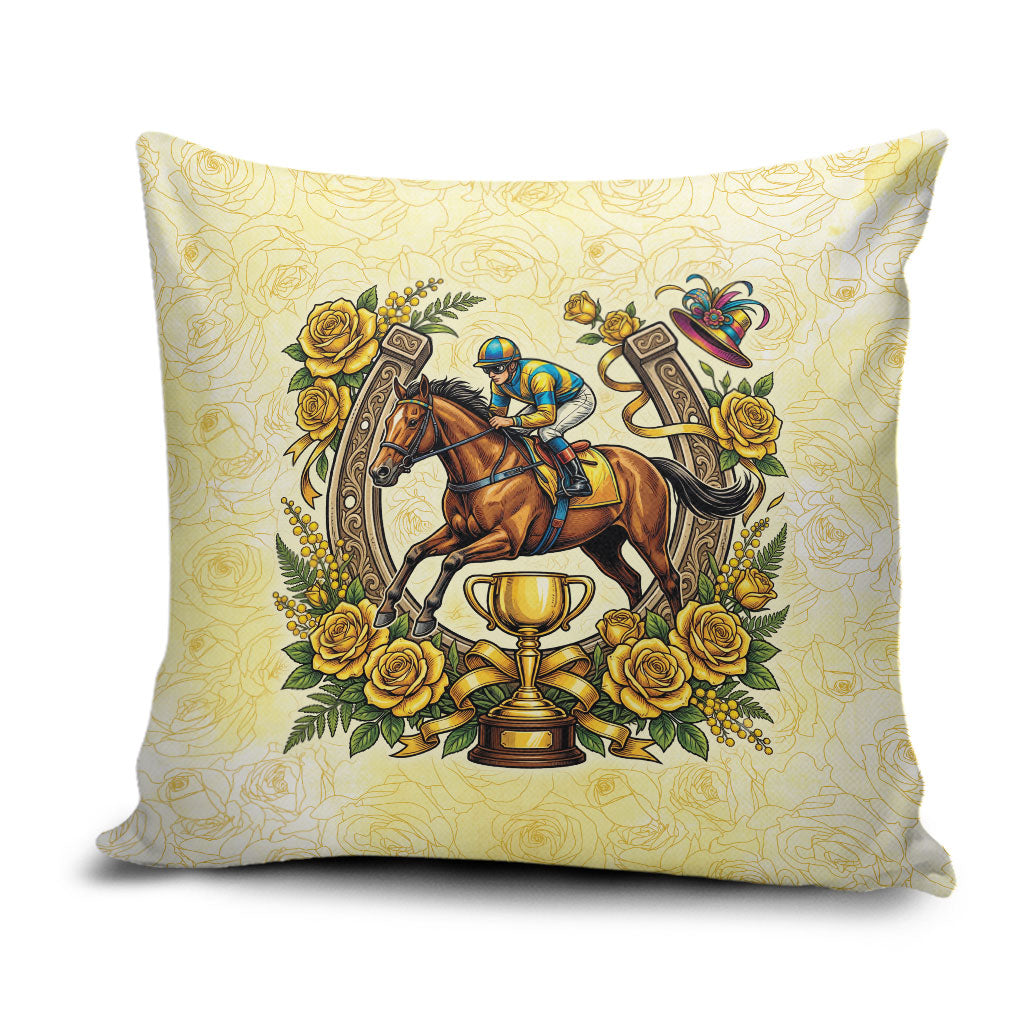 Melbourne Horse Race Pillow Cover Aussie Floral Horseshoe Yellow Rose