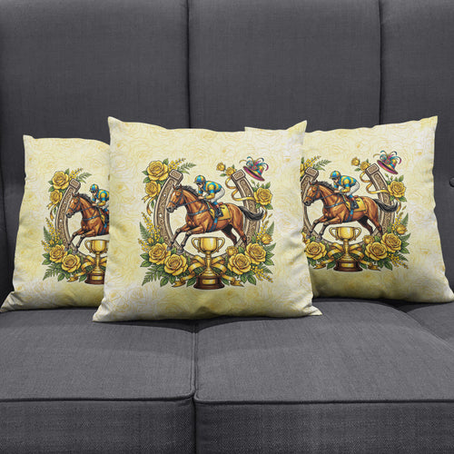 Melbourne Horse Race Pillow Cover Aussie Floral Horseshoe Yellow Rose