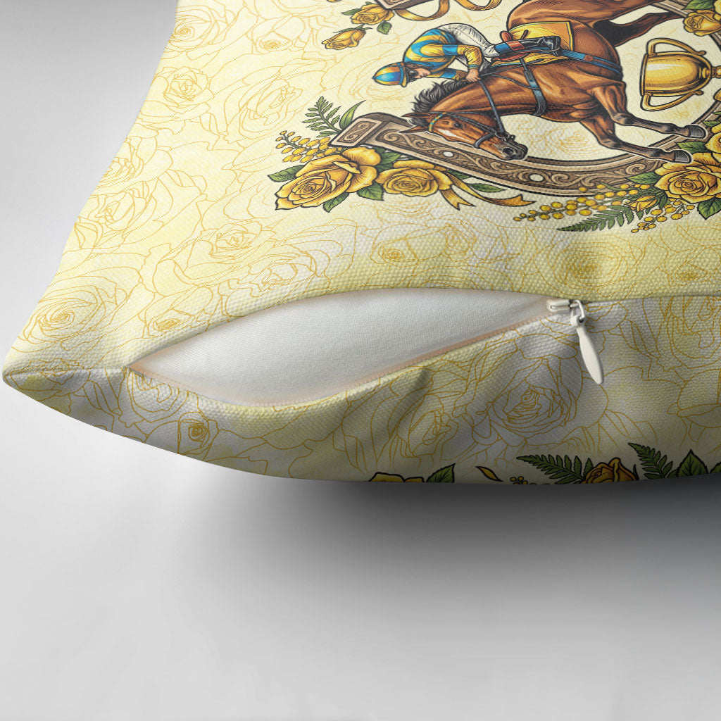 Melbourne Horse Race Pillow Cover Aussie Floral Horseshoe Yellow Rose