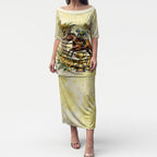 Melbourne Horse Race Puletasi Aussie Floral Horseshoe Yellow Rose