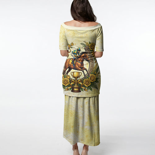 Melbourne Horse Race Puletasi Aussie Floral Horseshoe Yellow Rose