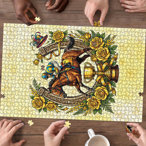 Melbourne Horse Race Puzzle Aussie Floral Horseshoe Yellow Rose