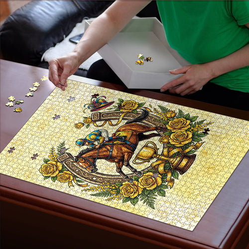 Melbourne Horse Race Puzzle Aussie Floral Horseshoe Yellow Rose