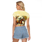 Melbourne Horse Race Raglan Cropped T Shirt Aussie Floral Horseshoe Yellow Rose