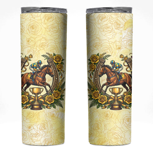 Melbourne Horse Race Skinny Tumbler Aussie Floral Horseshoe Yellow Rose